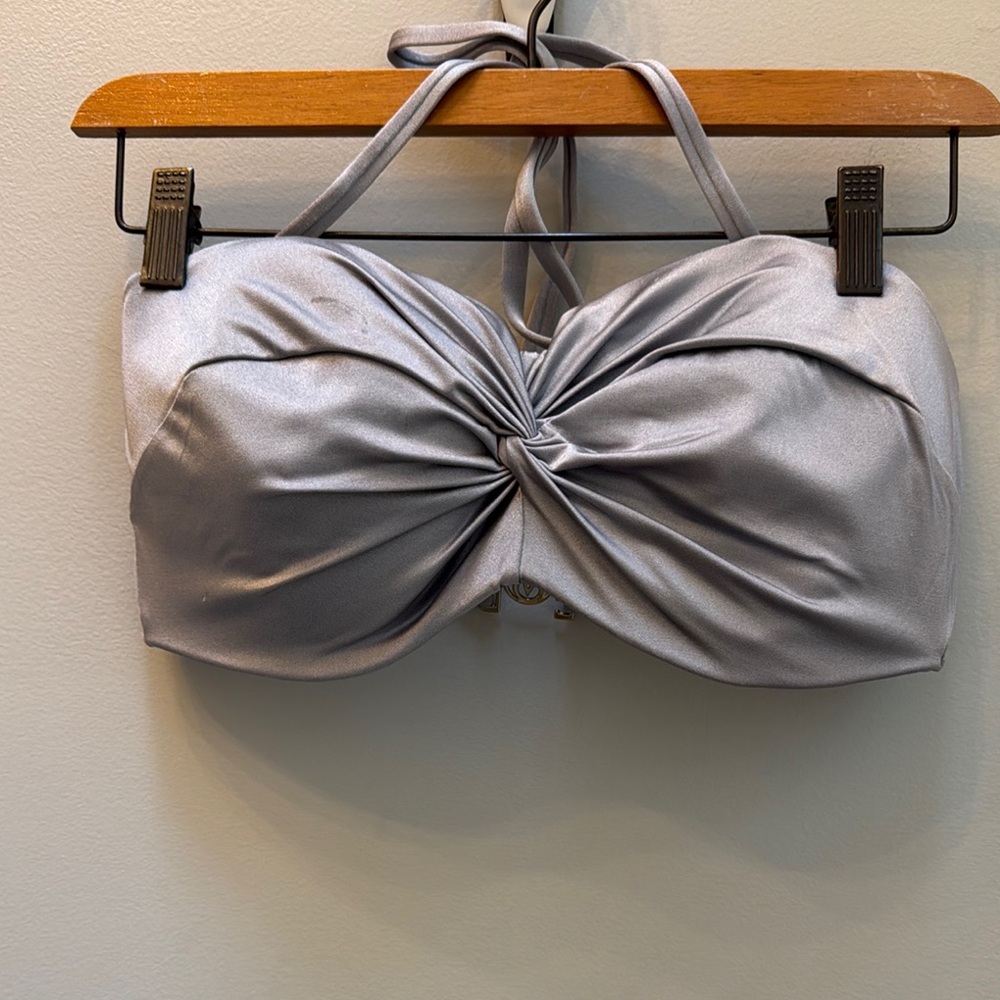 Victoria’s Secret y2k twist front bandeau bikini top grey/silver/blue size 34DD